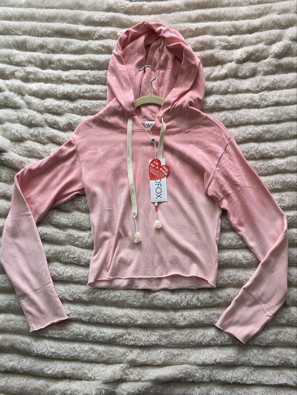 NWT Wildfox Soft Pink Tye Dye Hooded Top with Tassel Drawstrings